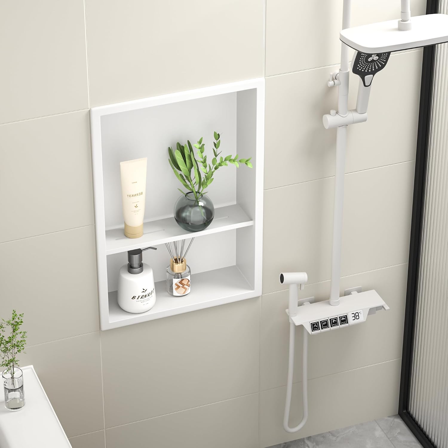 Stainless Steel Shower Niche 18 X 12 White with 2-Tiers Shelf No Tile Needed Niche Shower for Bathroom Storage Recessed Wall Niches Over Mount Installation‼️small scratch on back‼️